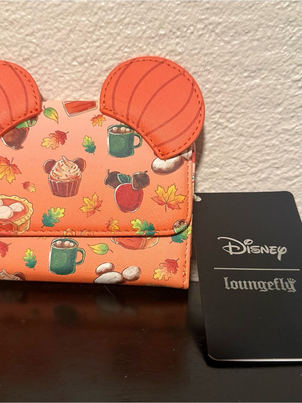 Loungefly soft tag Halloween treats Orange Fall Mickey Ear Wallet